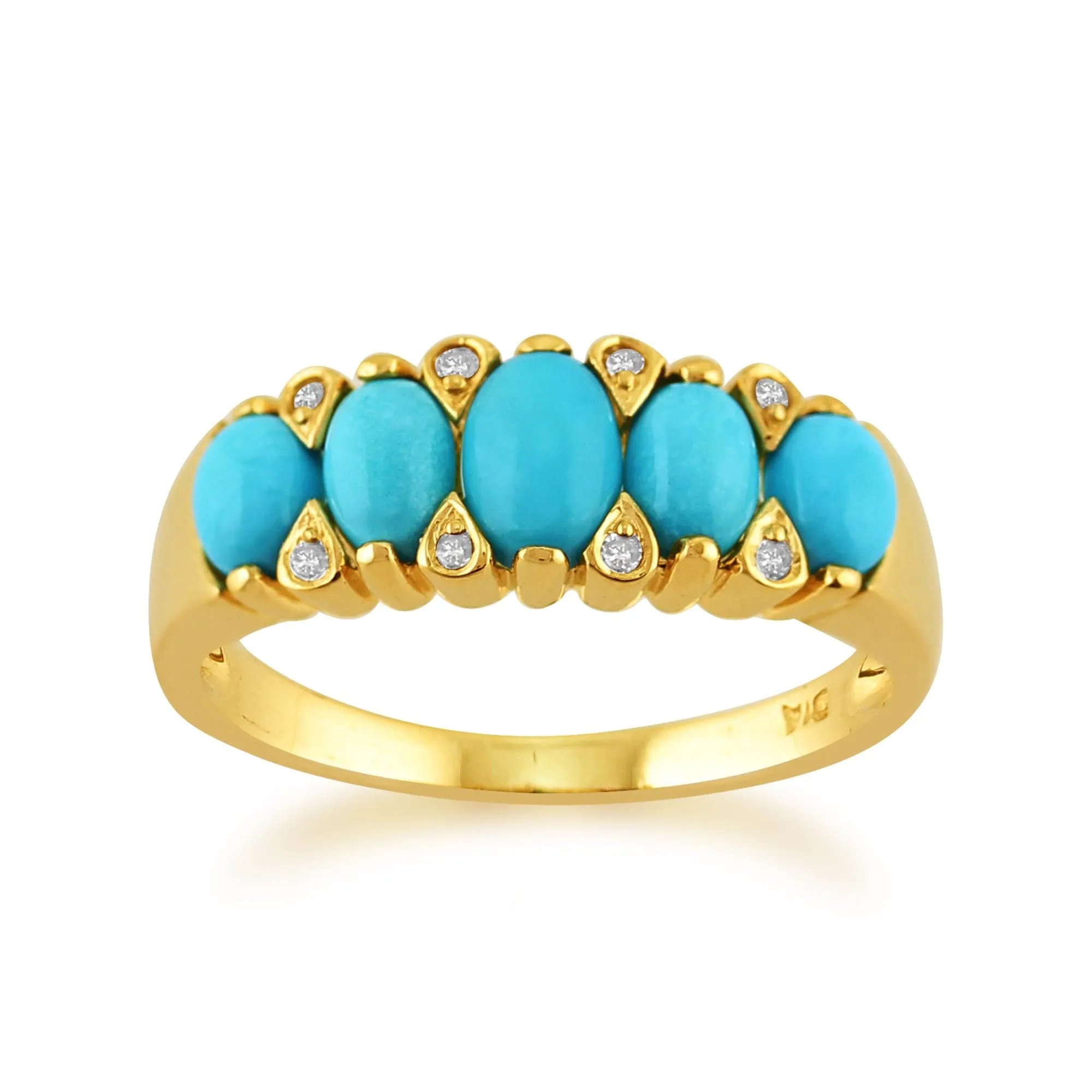 9ct Yellow Gold 1.40ct Turquoise Cabochon & Diamond Five Stone Ring sold by Gemondo Jewellery