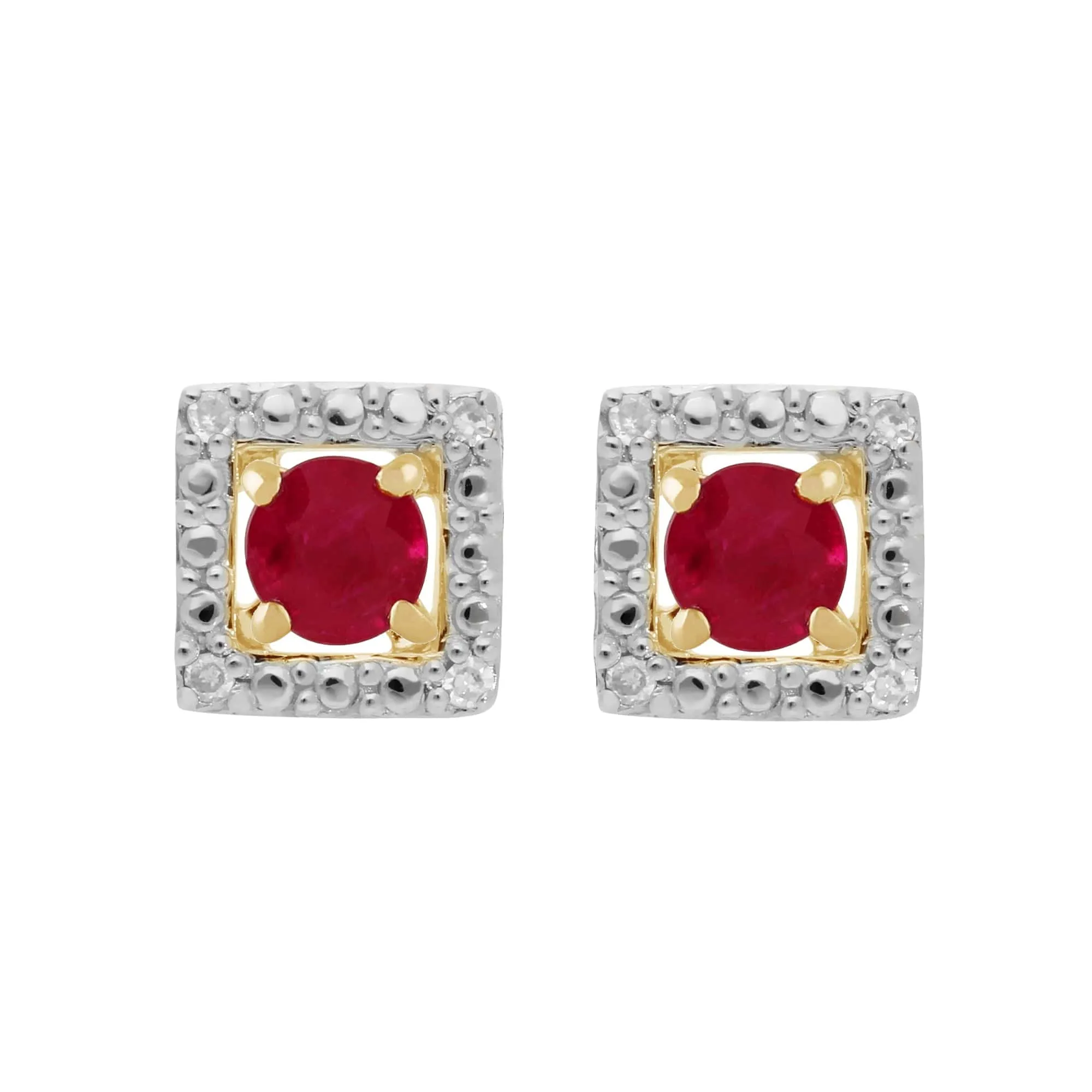 Classic Round Ruby Stud Earrings with Detachable Diamond Square Earrings Jacket Set in 9ct Yellow Gold sold by Gemondo Jewellery