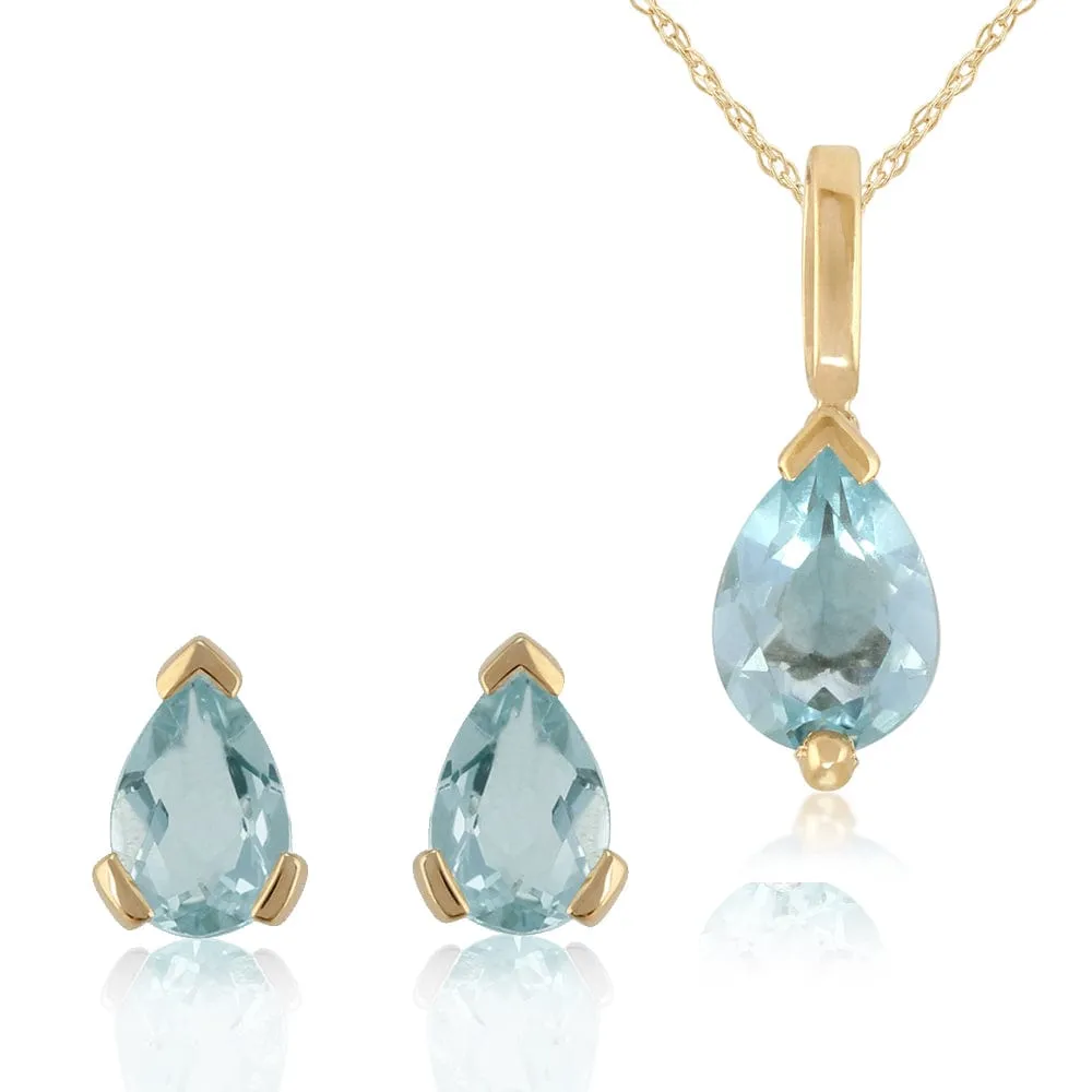 Classic Pear Aquamarine Single Stone Stud Earrings & Pendant Set in 9ct Gold sold by Gemondo Jewellery