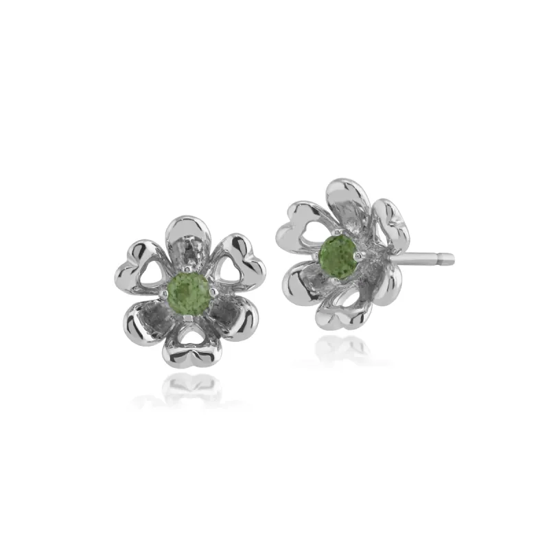 Floral Round Peridot Petite Flower Stud Earrings in 925 Sterling Silver sold by Gemondo Jewellery