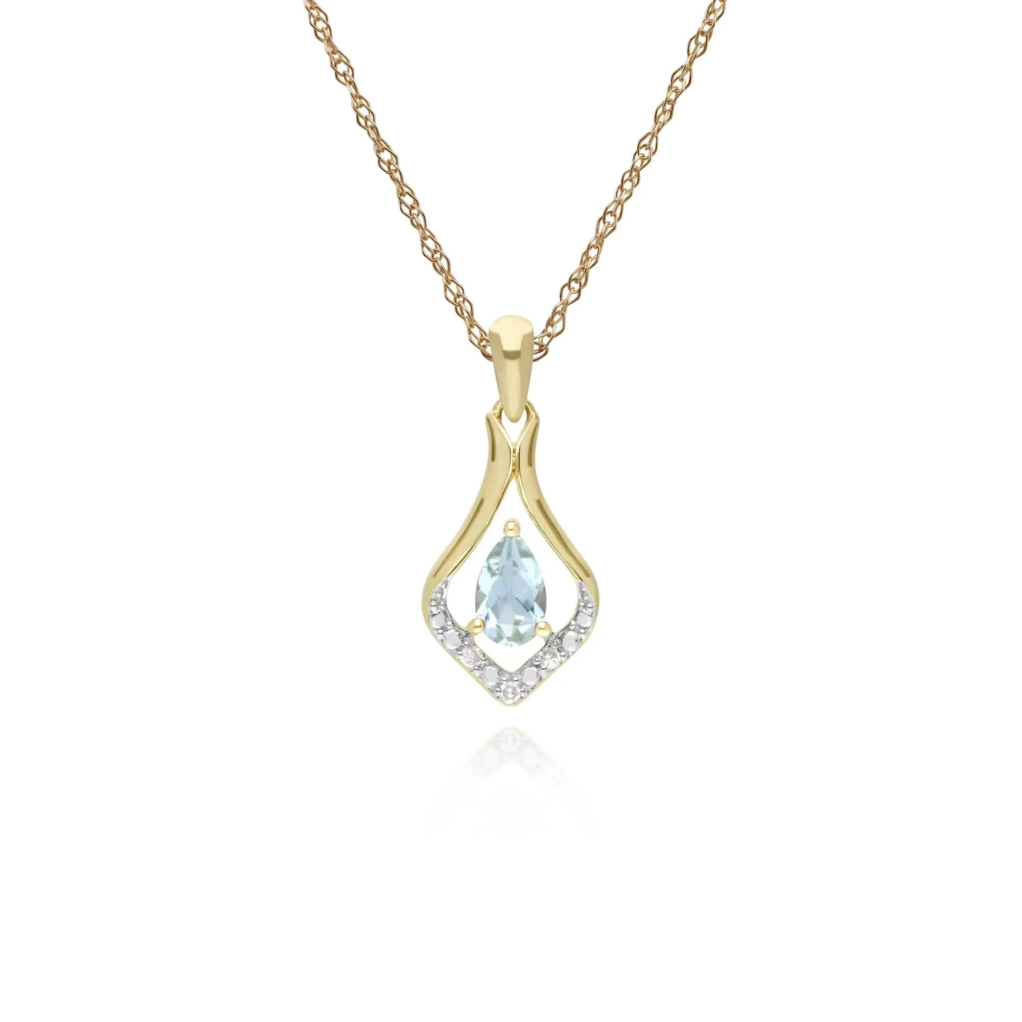 Classic Oval Aquamarine & Diamond Leaf Drop Earrings & Pendant Set in 9ct Yellow Gold sold by Gemondo Jewellery product image thumbnail 3