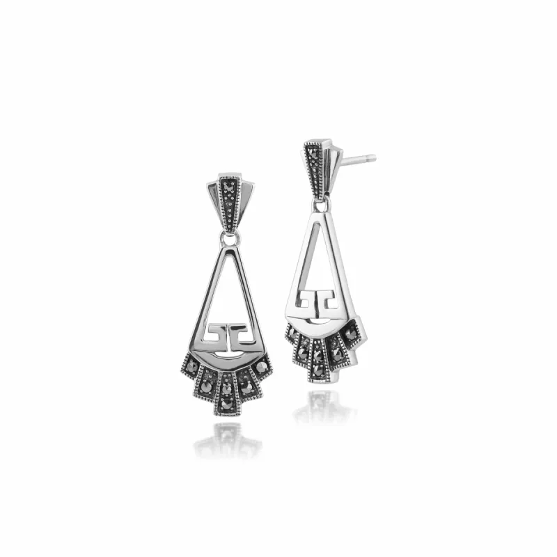 Gemondo 925 Sterling Silver Art Deco Marcasite Drop Earrings sold by Gemondo Jewellery