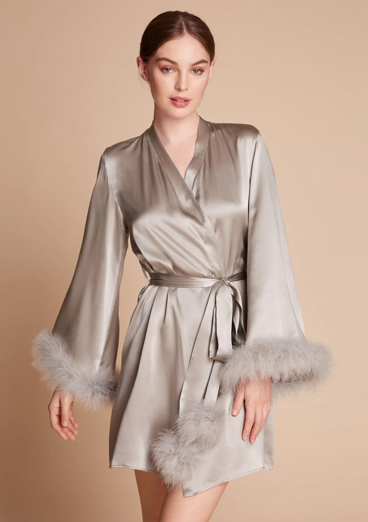 Kitty Silk and Feather Robe sold by Gilda & Pearl