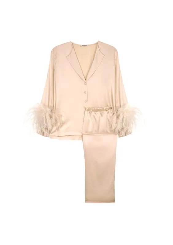 Pink Feather Trim Pyjama Set made by Gilda & Pearl