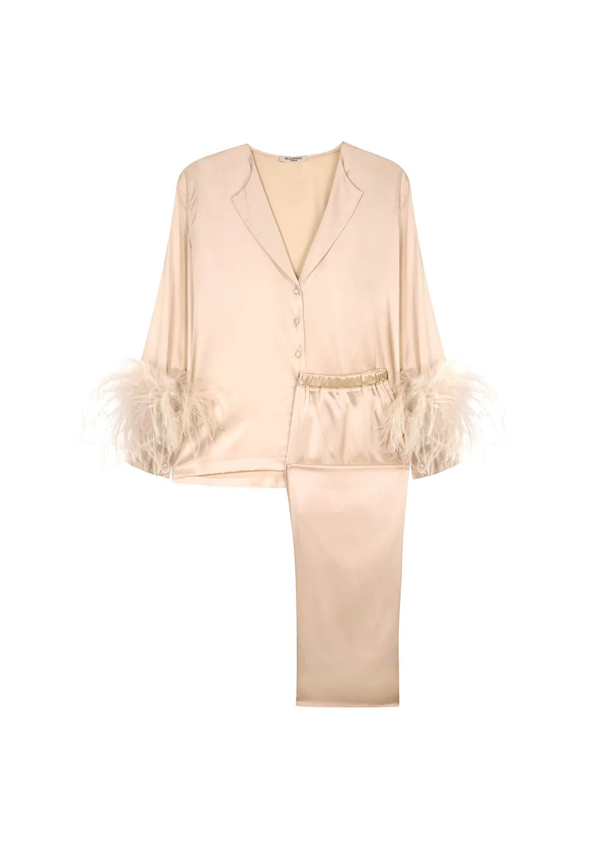 Pink Feather Trim Pyjama Set sold by Gilda & Pearl