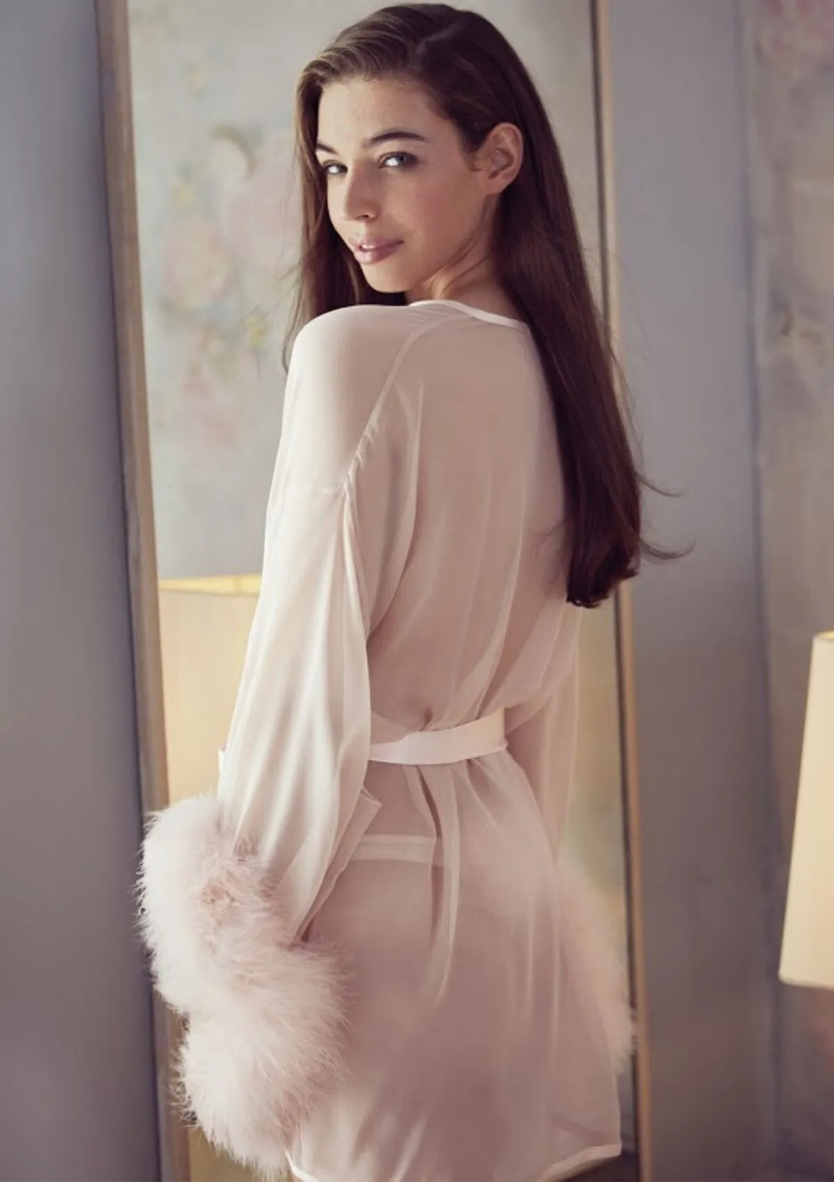 Diana Silk and Marabou Feather Robe in Marilyn Pink sold by Gilda & Pearl product image thumbnail 4