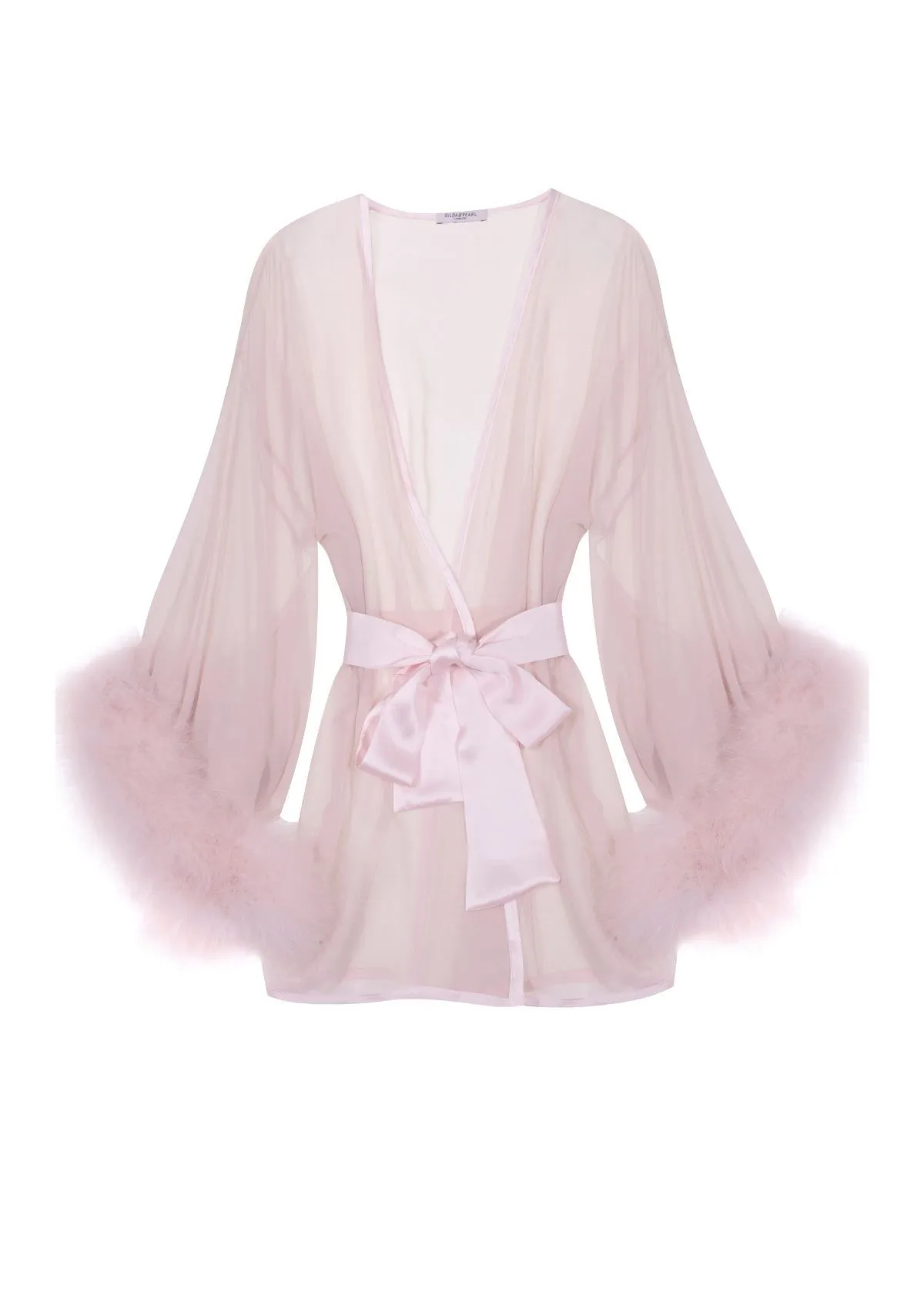 Diana Silk and Marabou Feather Robe in Marilyn Pink sold by Gilda & Pearl
