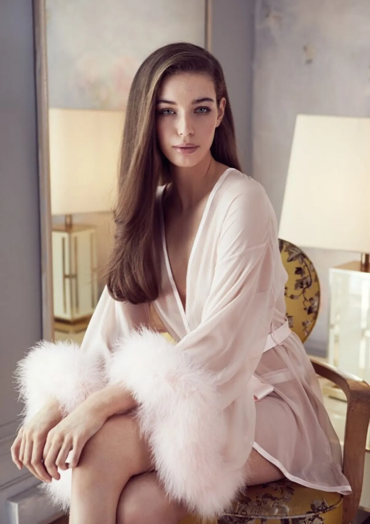 Diana Silk and Marabou Feather Robe in Marilyn Pink sold by Gilda & Pearl product image thumbnail 2
