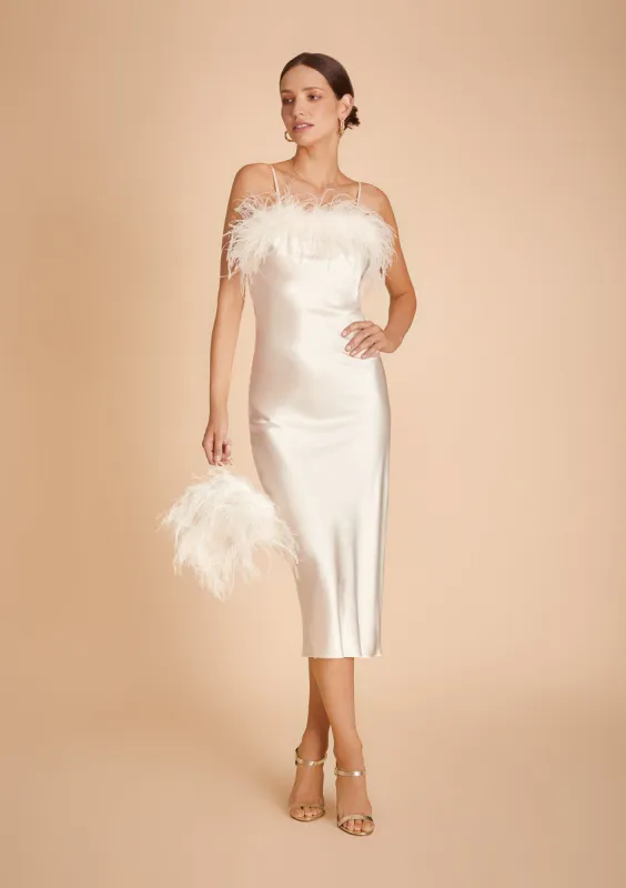 Camille Feather Trim Silk Midi Slip Dress sold by Gilda & Pearl