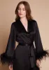 Camille Feather Trim Silk Robe sold by Gilda & Pearl