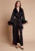 Camille Feather Trim Silk Robe sold by Gilda & Pearl