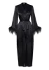 Camille Feather Trim Silk Robe sold by Gilda & Pearl