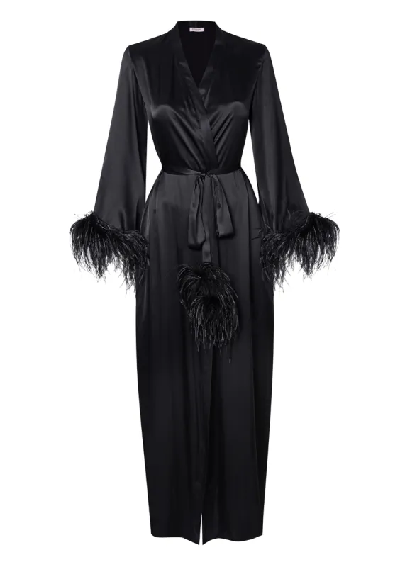 Camille Feather Trim Silk Robe sold by Gilda & Pearl