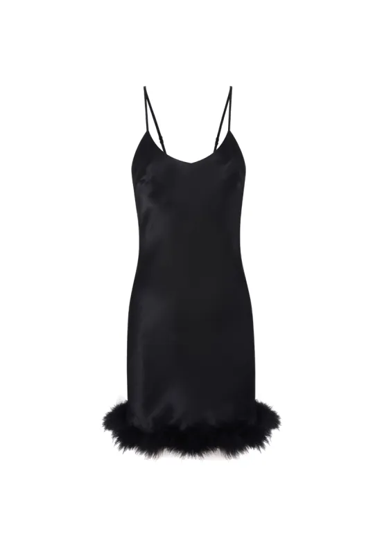 Black Feather Trim Slip Dress sold by Gilda & Pearl