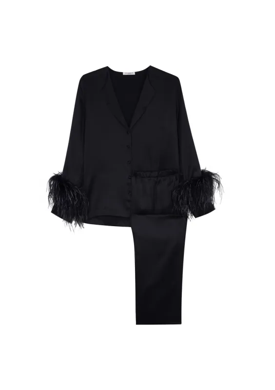 Black Silk and Feather Pyjama Set made by Gilda & Pearl