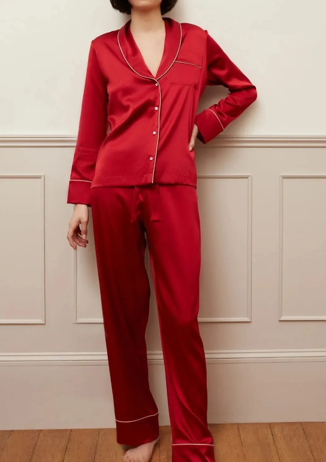Curvy Red Silk Pyjama sold by Gilda & Pearl