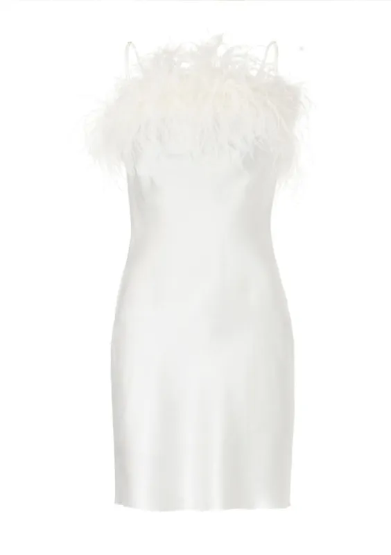 Camille Feather Trim Silk Slip Dress sold by Gilda & Pearl