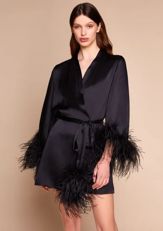 Camille Silk and Feather Short Robe sold by Gilda & Pearl