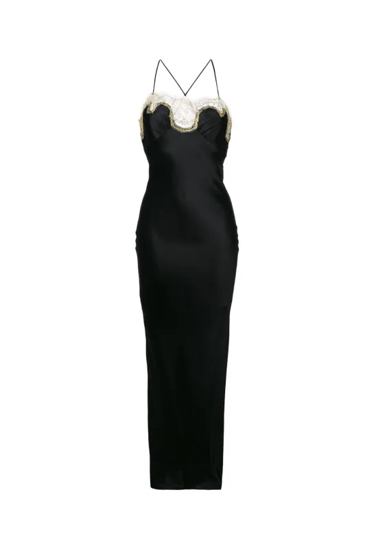 Mayfair Black Long Silk and Lace Slip sold by Gilda & Pearl