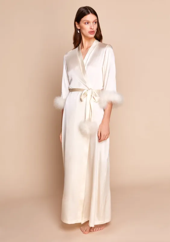 Celeste Silk and Feather Long Robe sold by Gilda & Pearl