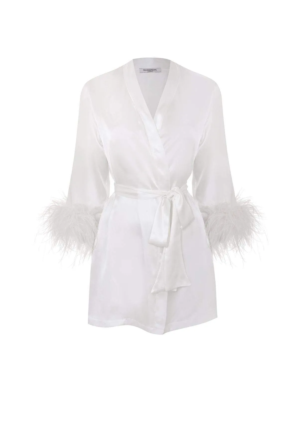 Ivory Feather Trim Robe sold by Gilda & Pearl