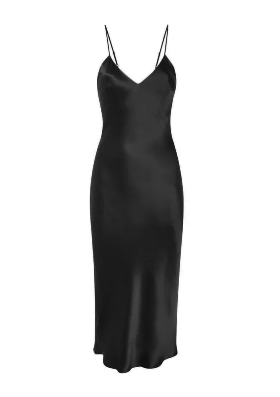 Sophia Midi Silk Slip Dress in Black sold by Gilda & Pearl