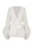 Diana Silk and Marabou Feather Robe in Ivory White sold by Gilda & Pearl
