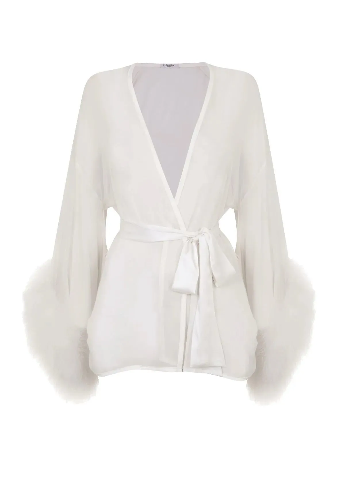 Diana Silk and Marabou Feather Robe in Ivory White sold by Gilda & Pearl