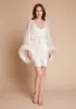 Diana Silk and Marabou Feather Robe in Ivory White sold by Gilda & Pearl