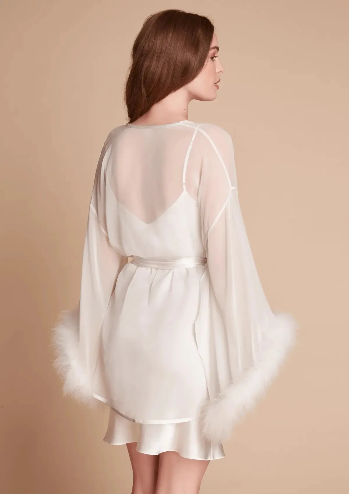 Diana Silk and Marabou Feather Robe in Ivory White sold by Gilda & Pearl product image thumbnail 3