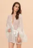 Diana Silk and Marabou Feather Robe in Ivory White sold by Gilda & Pearl