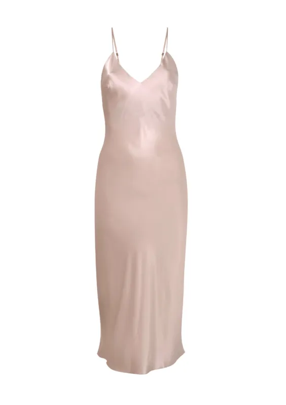 Curvy Midi Silk Slip Dress in Pink sold by Gilda & Pearl