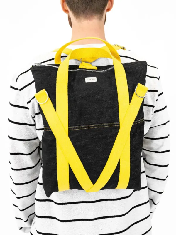 HOHKA backpack/bag, denim with yellow straps sold by Globe Hope