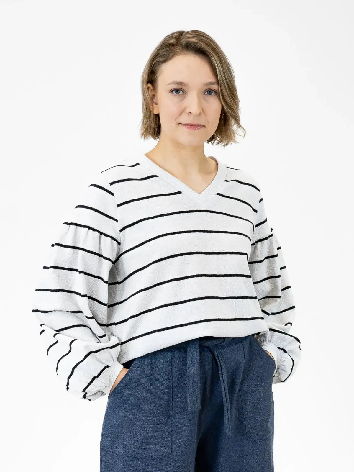 LOMPOLO shirt, grey striped sold by Globe Hope