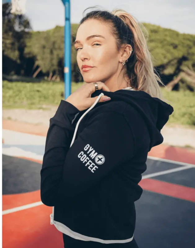 Chill Zip Crop Hoodie in Black sold by Gym+Coffee