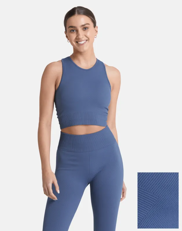 Lotus Chevron Bra in Thunder Blue sold by Gym+Coffee