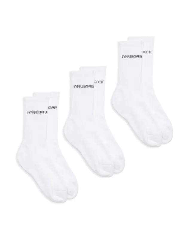 3 Pack Full Length Everyday Sock in White sold by Gym+Coffee