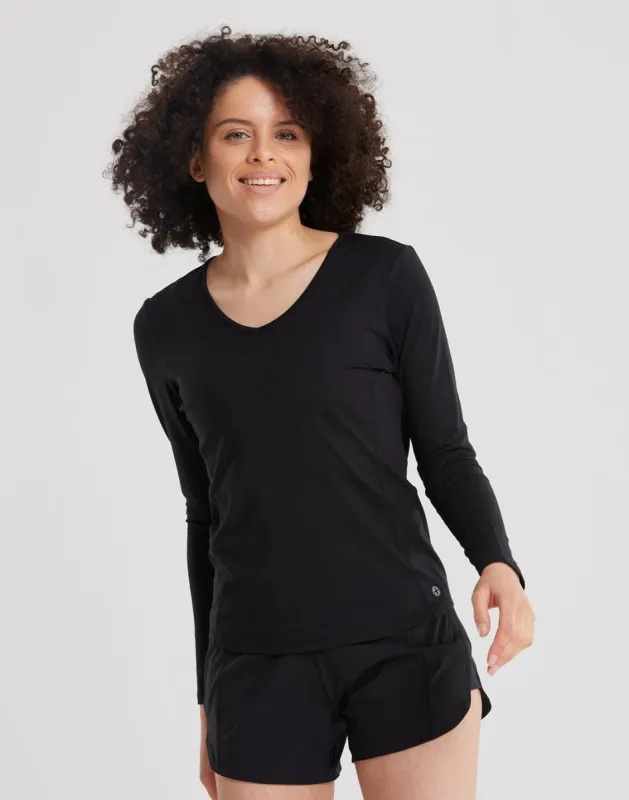 Advantage V-Neck Long Sleeve Tee in Black sold by Gym+Coffee