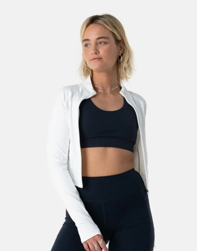 Relentless Crop Zip in White sold by Gym+Coffee
