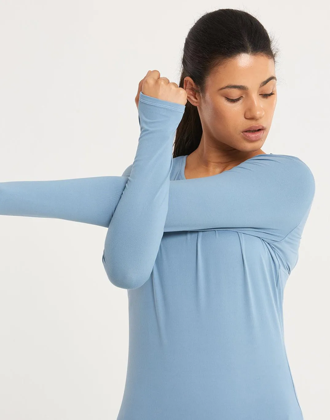 Womens Advantage Open Back Long Sleeve Tee in Cornflower Blue sold by Gym+Coffee product image thumbnail 5