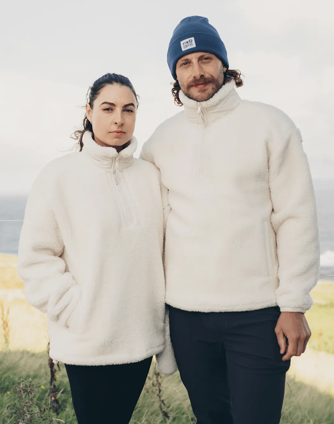 Industry Fleece Half Zip in Cloud White sold by Gym+Coffee