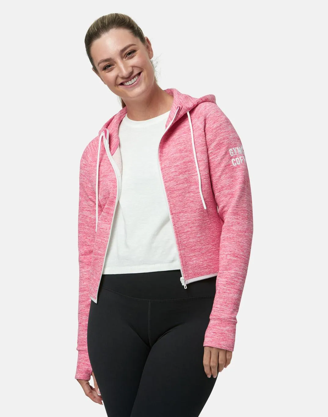 Pink Fleck Zip Crop Hoodie sold by Gym+Coffee