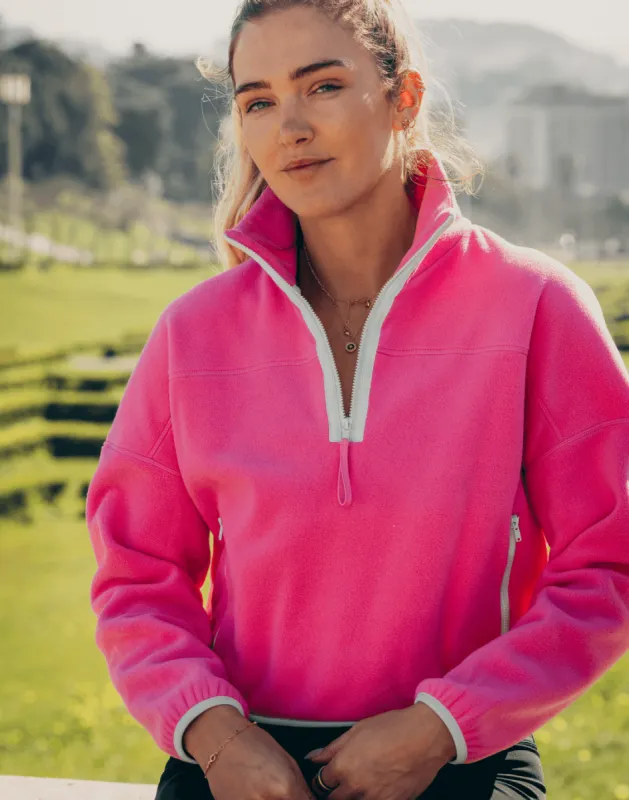 Half Zip Crop Polar Fleece in Strawberry Moon sold by Gym+Coffee