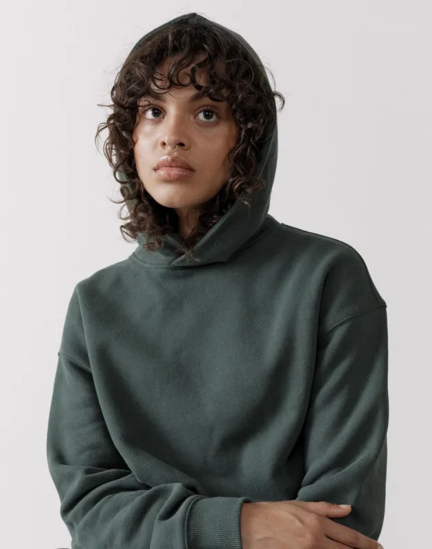 The Womens Pullover Crop Hoodie in Earth Green sold by Gym+Coffee