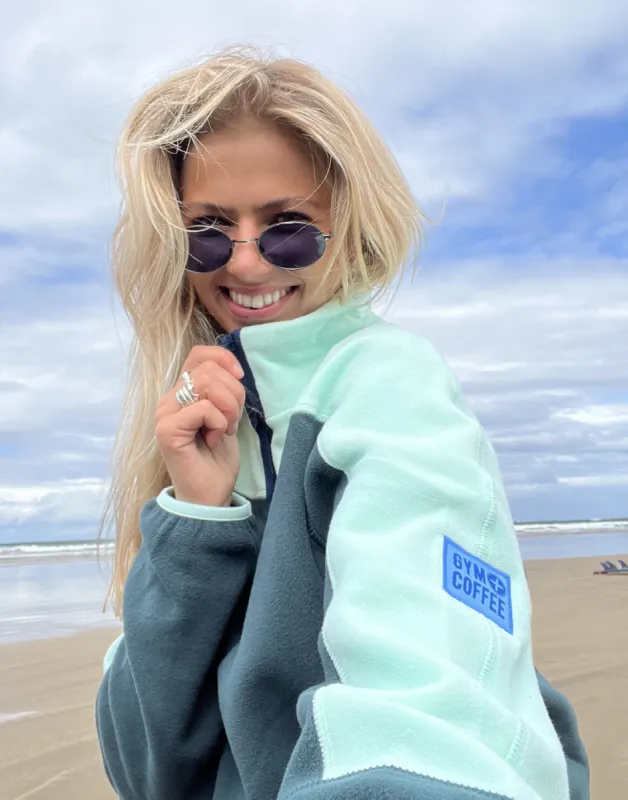Half Zip Polar Fleece in Sea Green sold by Gym+Coffee