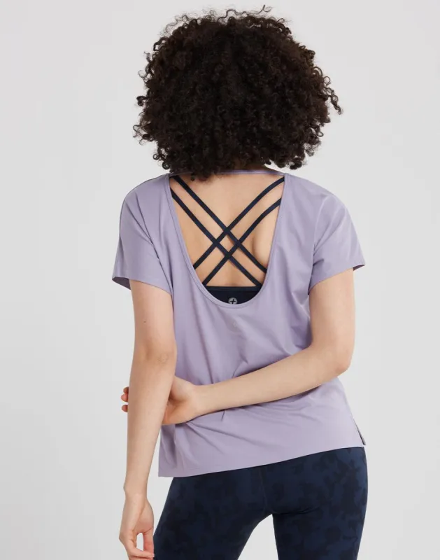 Breathe Open Back Tee in Lilac sold by Gym+Coffee