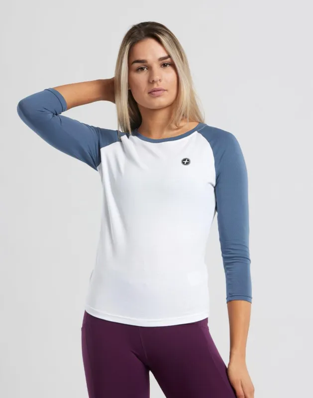 Womens Home Run Tee in Metal Blue/White sold by Gym+Coffee