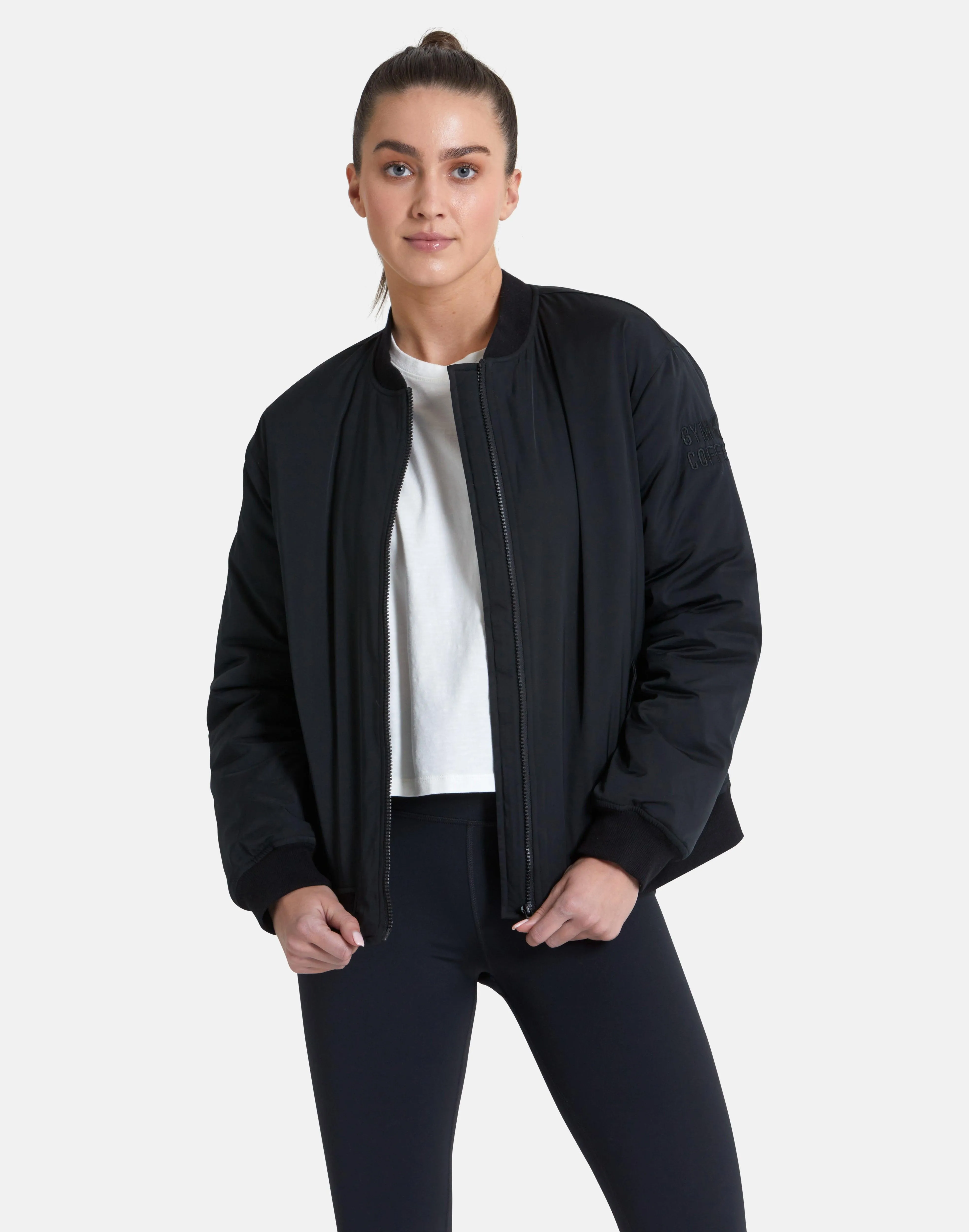 Blaze Bomber Jacket in Jet Black sold by Gym+Coffee
