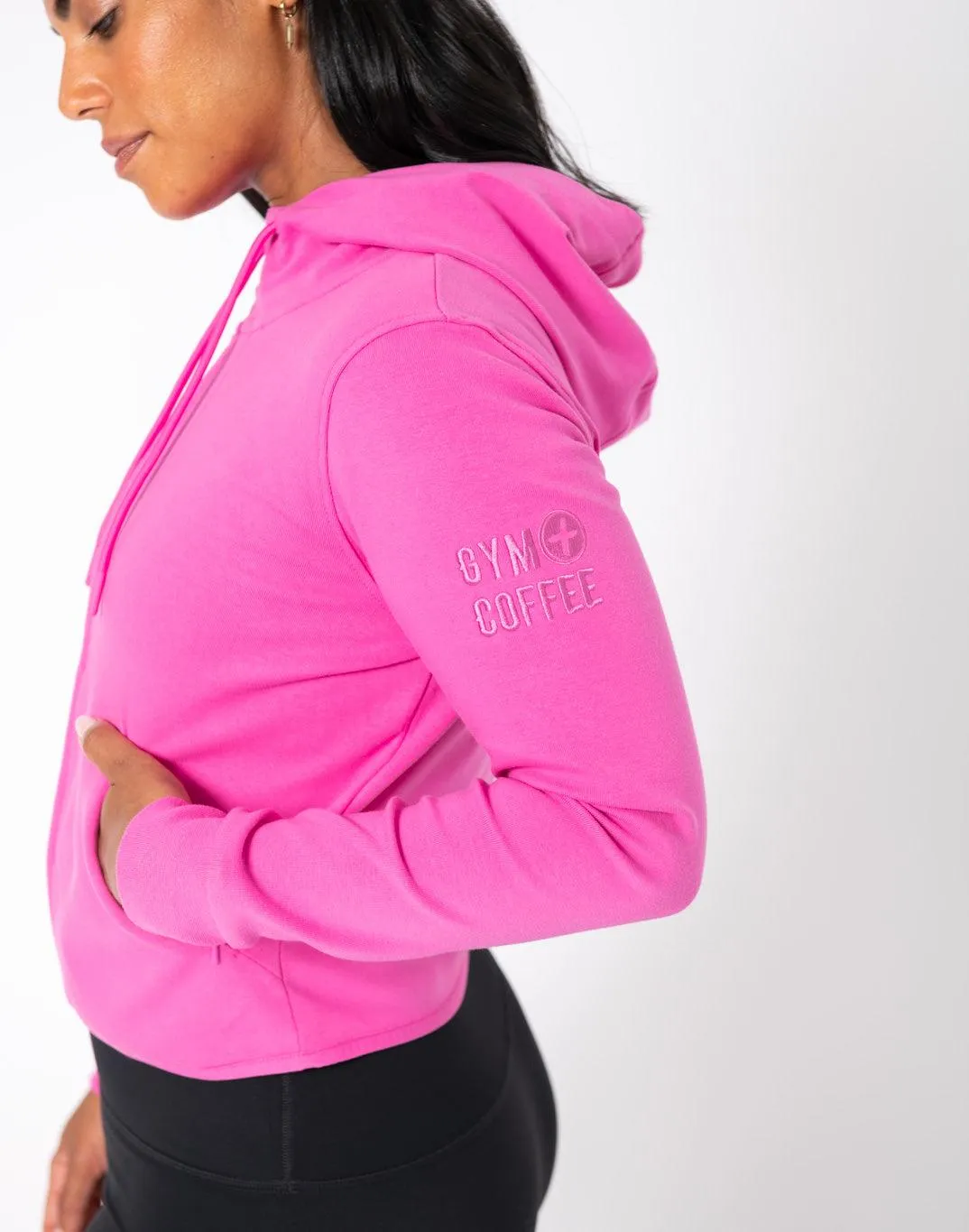 Chill Crop Zip Hoodie in Empower Pink sold by Gym+Coffee product image thumbnail 4