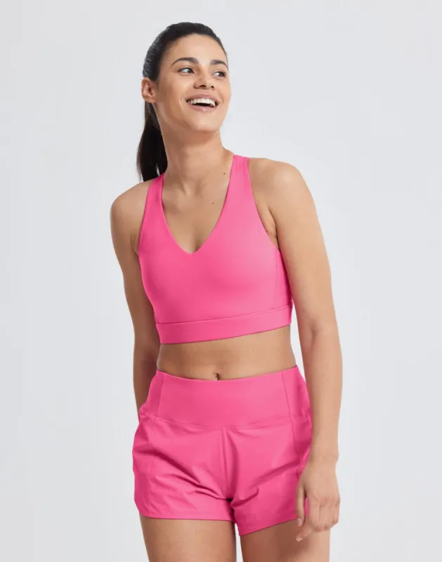 All-In V-Neck Bra in Flash Pink sold by Gym+Coffee